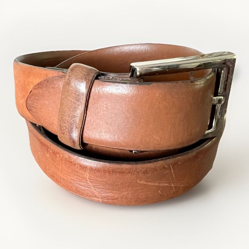 Saks Fifth Avenue Sz 38 Antique Brown Aniline Kipskin Shoulder Made in USA Belt